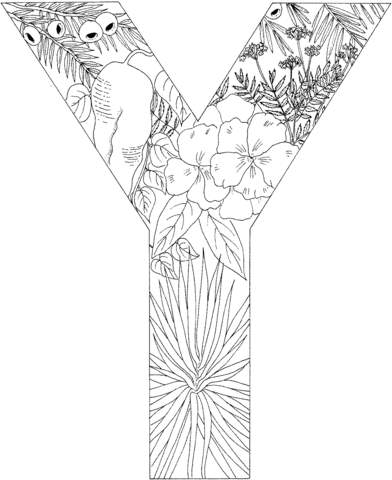 Letter Y With Plants Coloring Page